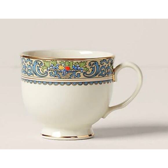 Lenox Autumn collection Blue and Gold fall tea cup and saucer set 4 dinnerware - Picture 2 of 10